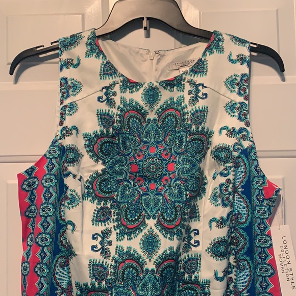 NWT patterned sleeveless London Style dress 14W - Picture 4 of 6